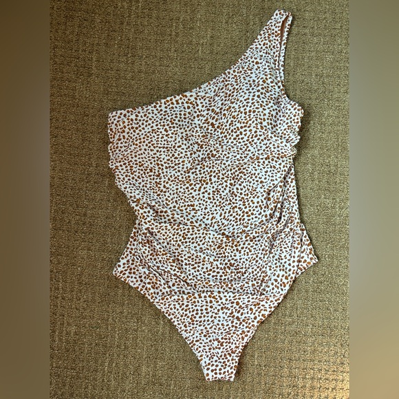 J. Crew Other - J. Crew One-Shoulder White Swimsuit with Brown Spot Print